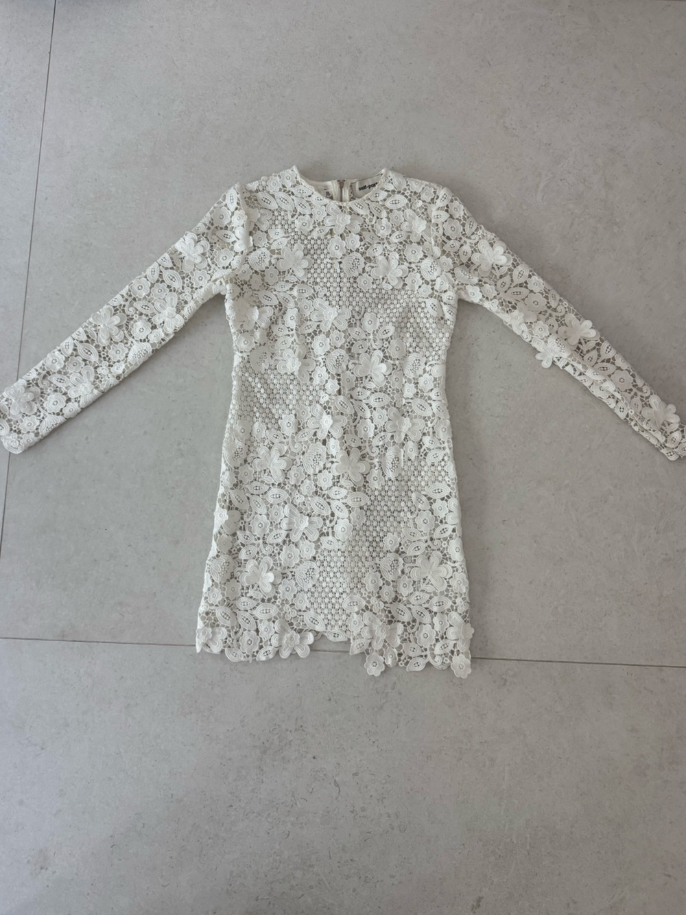 Self-Portrait White Floral Lace Long-Sleeve Dress